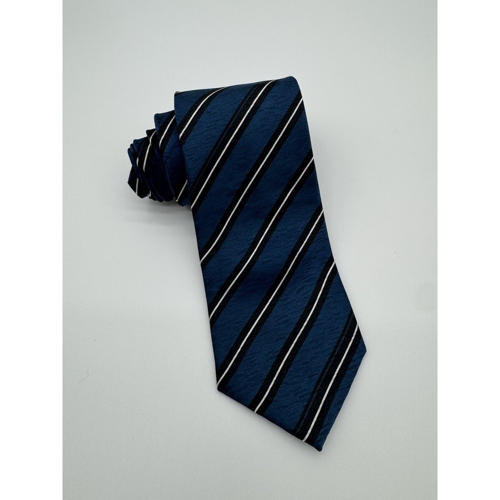 Viet Nam 100%‎ Silk Tie Blue Black White Diagonal Stripe Classic Mens Necktie